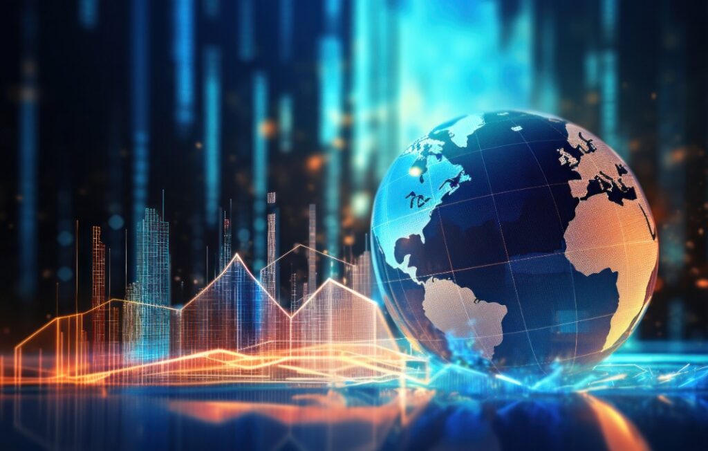 Digital globe and stock charts